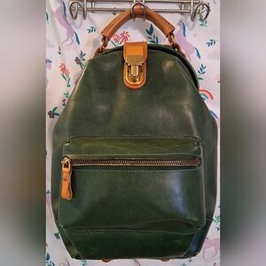 EUC Vintage Artisan Forest Green Doctor Medicine Bucket Frame Boho Handle Bag